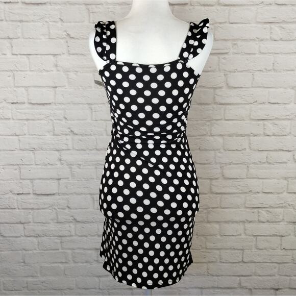 A Vero Moda Women's Black White Polka Dot Ruched Cut Out Tie Mini Dress NWT S - Picture 3 of 13